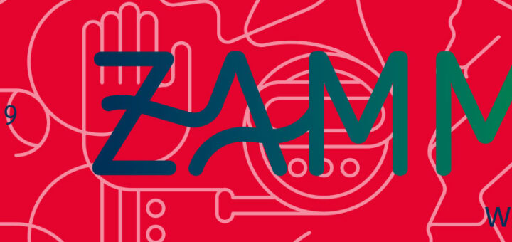 ZAMMA-Banner 2019 Schriftzug auf rotem Hintergrund